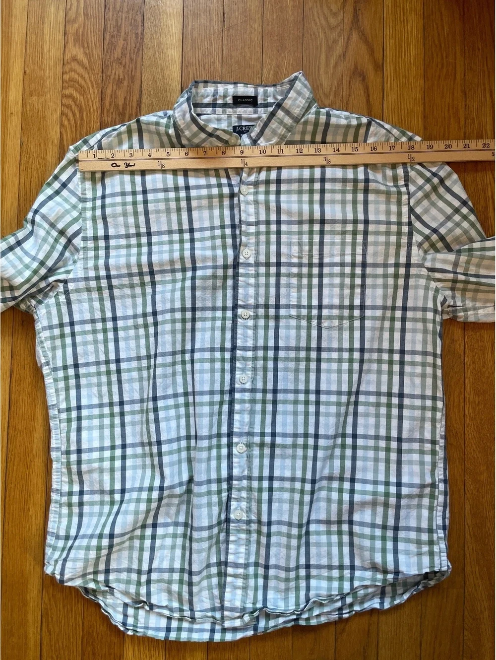 J.Crew Classic Flex Washed Green White Plaid Button Down Shirt Men’s XL Stretch